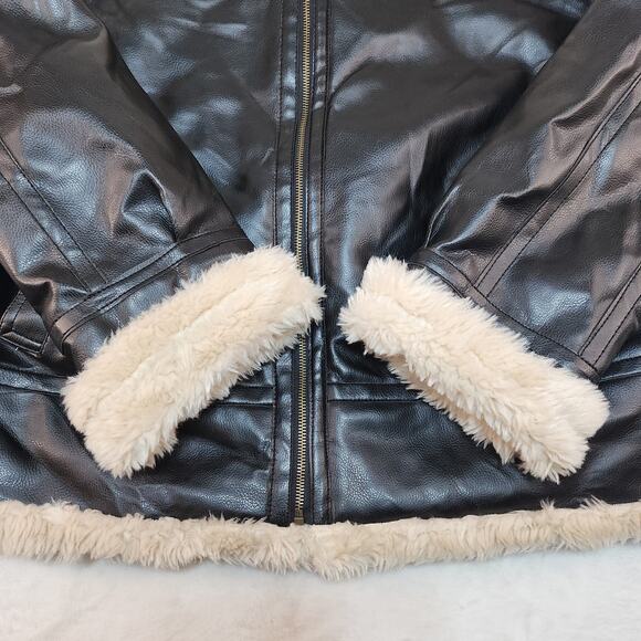 B3 Pilot Aviator Bomber Jacket Mens 2XL Black Faux Shearling Faux Leather Zip - Picture 5 of 16